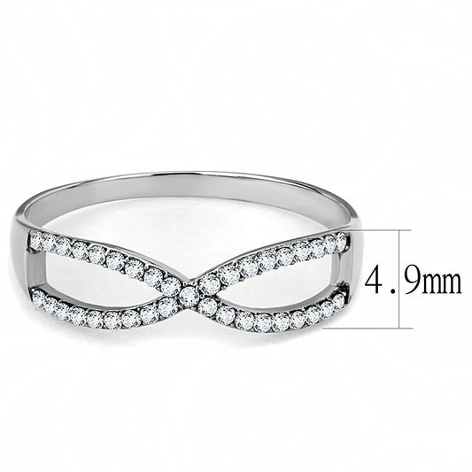 DA041 - High polished (no plating) Stainless Steel Ring with AAA Grade CZ in Clear-1