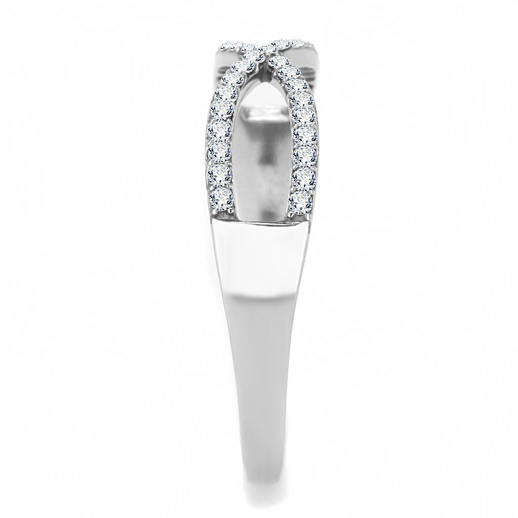 DA041 - High polished (no plating) Stainless Steel Ring with AAA Grade CZ in Clear-3