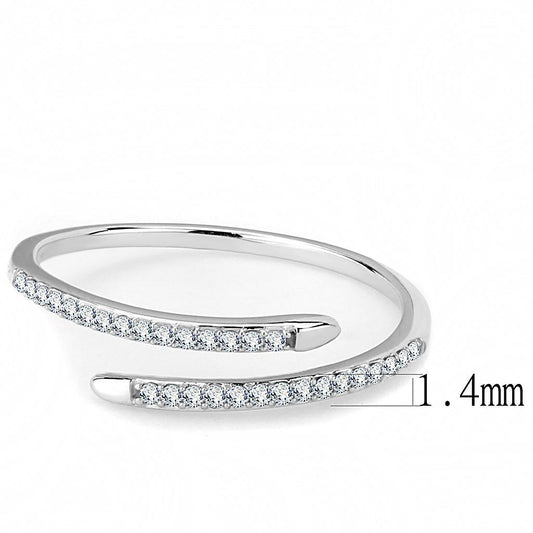 DA044 - High polished (no plating) Stainless Steel Ring with AAA Grade CZ in Clear-1