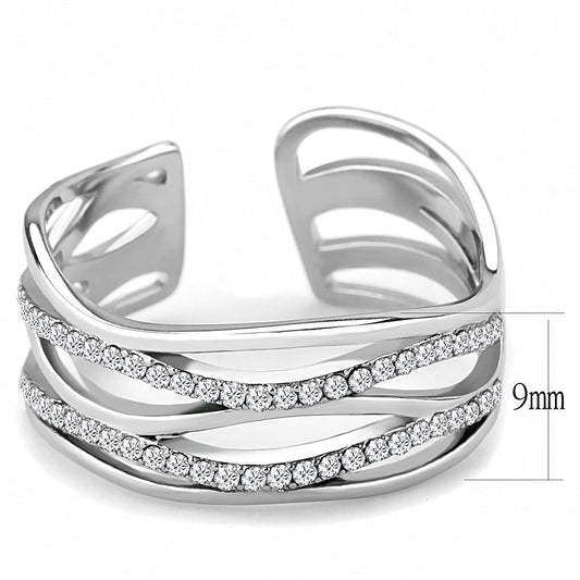 DA047 - High polished (no plating) Stainless Steel Ring with AAA Grade CZ in Clear-1
