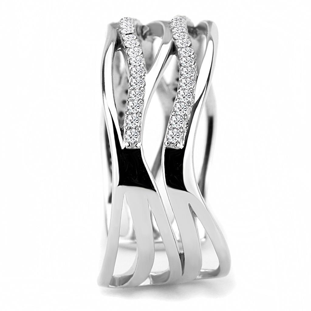 DA047 - High polished (no plating) Stainless Steel Ring with AAA Grade CZ in Clear-3