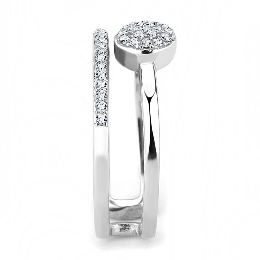 DA048 - High polished (no plating) Stainless Steel Ring with AAA Grade CZ in Clear-3