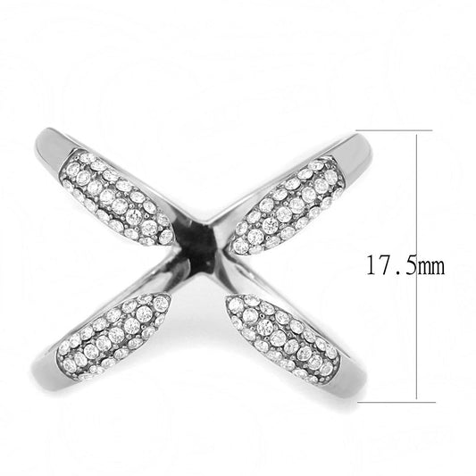 DA050 - High polished (no plating) Stainless Steel Ring with AAA Grade CZ in Clear-1