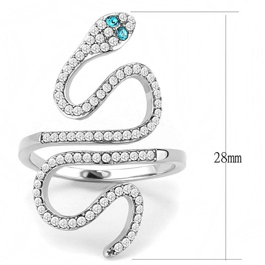 DA051 - High polished (no plating) Stainless Steel Ring with Top Grade Crystal in Blue Zircon-1