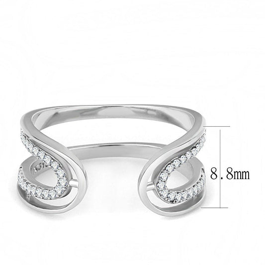DA056 - High polished (no plating) Stainless Steel Ring with AAA Grade CZ in Clear-1