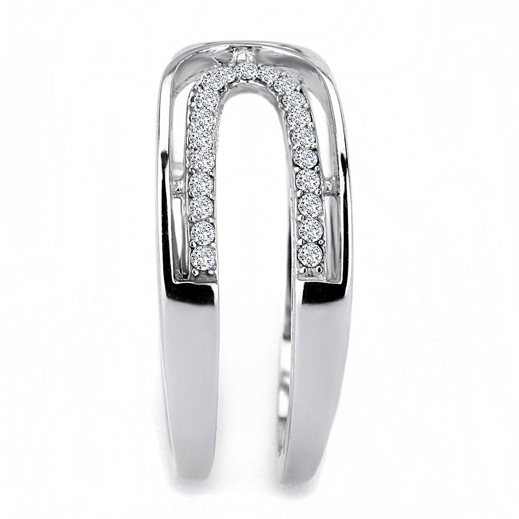 DA056 - High polished (no plating) Stainless Steel Ring with AAA Grade CZ in Clear-3