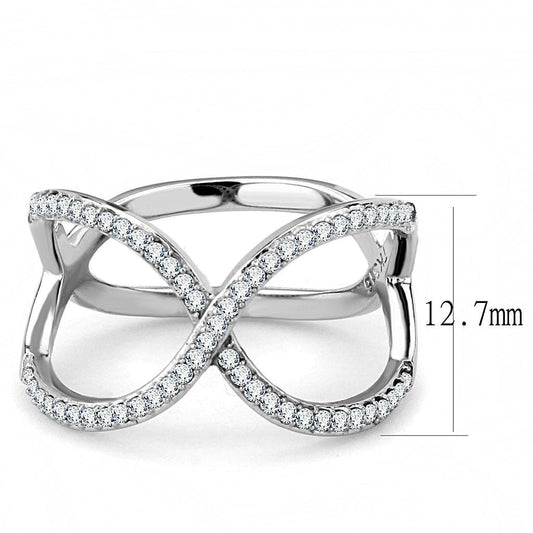DA058 - High polished (no plating) Stainless Steel Ring with AAA Grade CZ in Clear-1