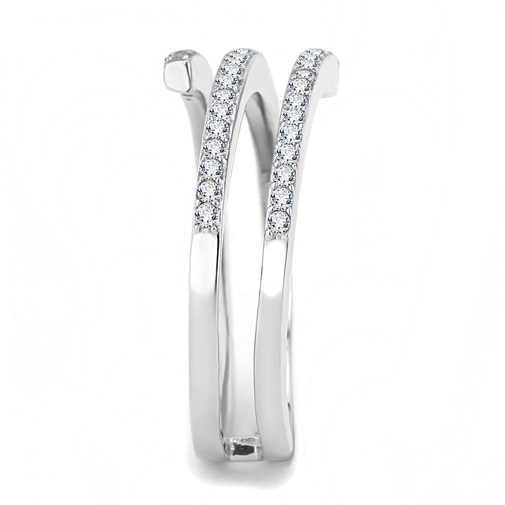 DA060 - High polished (no plating) Stainless Steel Ring with AAA Grade CZ in Clear-3