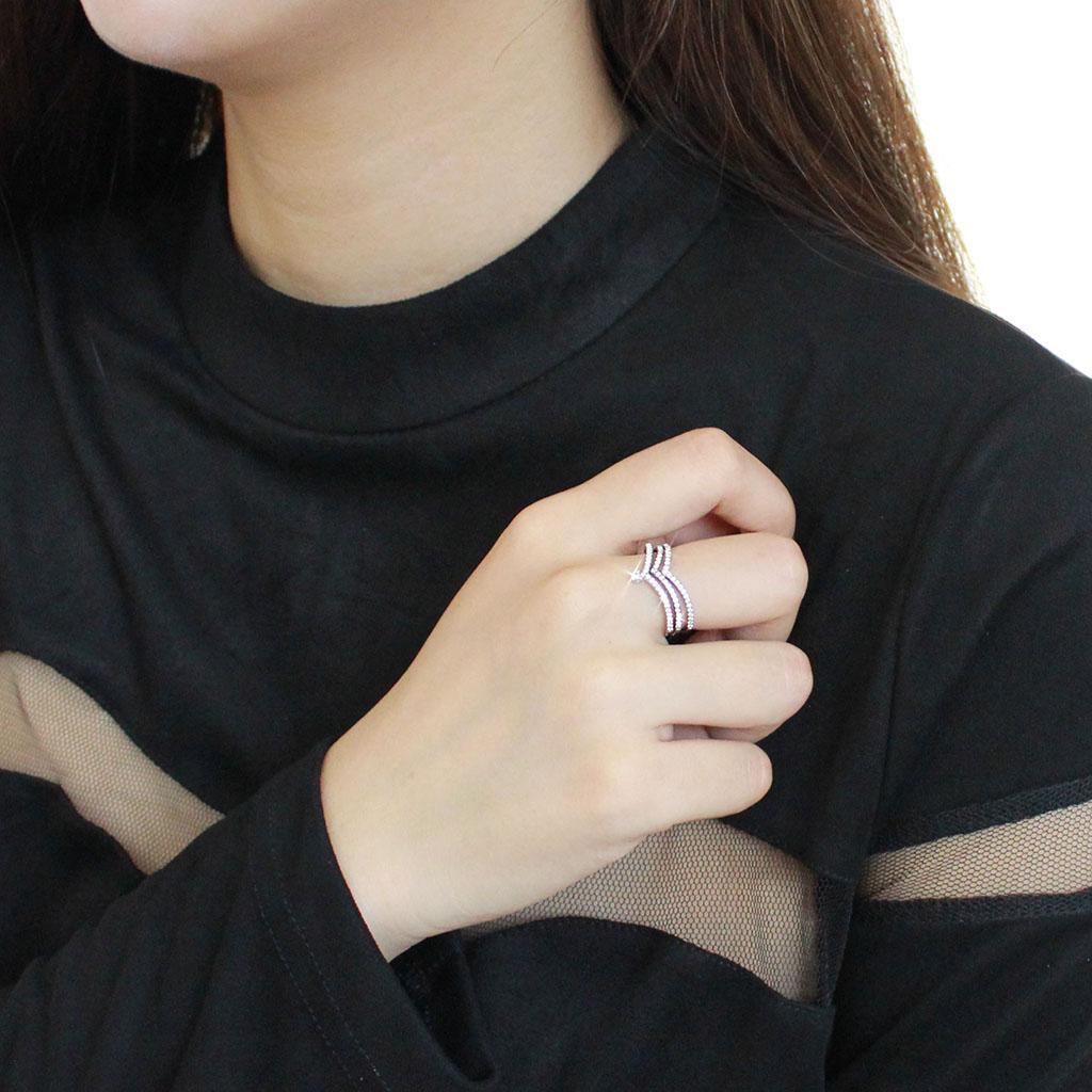 DA061 - High polished (no plating) Stainless Steel Ring with AAA Grade CZ in Clear-4