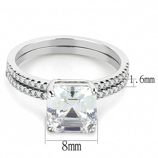 DA065 - High polished (no plating) Stainless Steel Ring with Cubic in Clear-1
