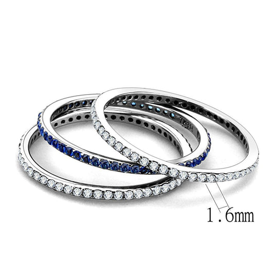 DA066 - High polished (no plating) Stainless Steel Ring with AAA Grade CZ in London Blue-1