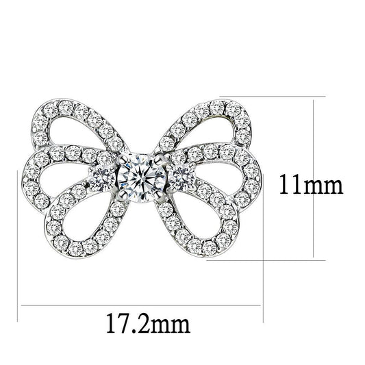 DA067 - High polished (no plating) Stainless Steel Earrings with AAA Grade CZ in Clear-1
