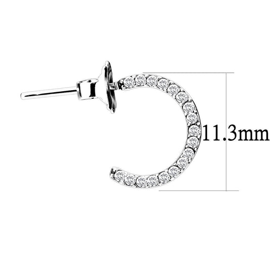 DA079 - High polished (no plating) Stainless Steel Earrings with AAA Grade CZ in Clear-1