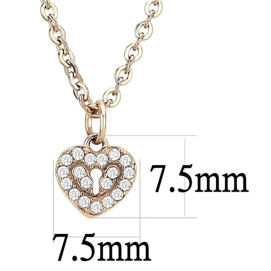 DA086 - IP Rose Gold(Ion Plating) Stainless Steel Chain Pendant with AAA Grade CZ in Clear-1