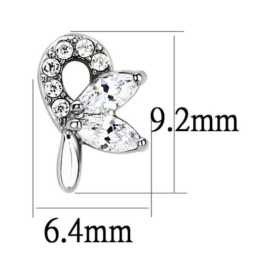 DA087 - High polished (no plating) Stainless Steel Earrings with AAA Grade CZ in Clear-1
