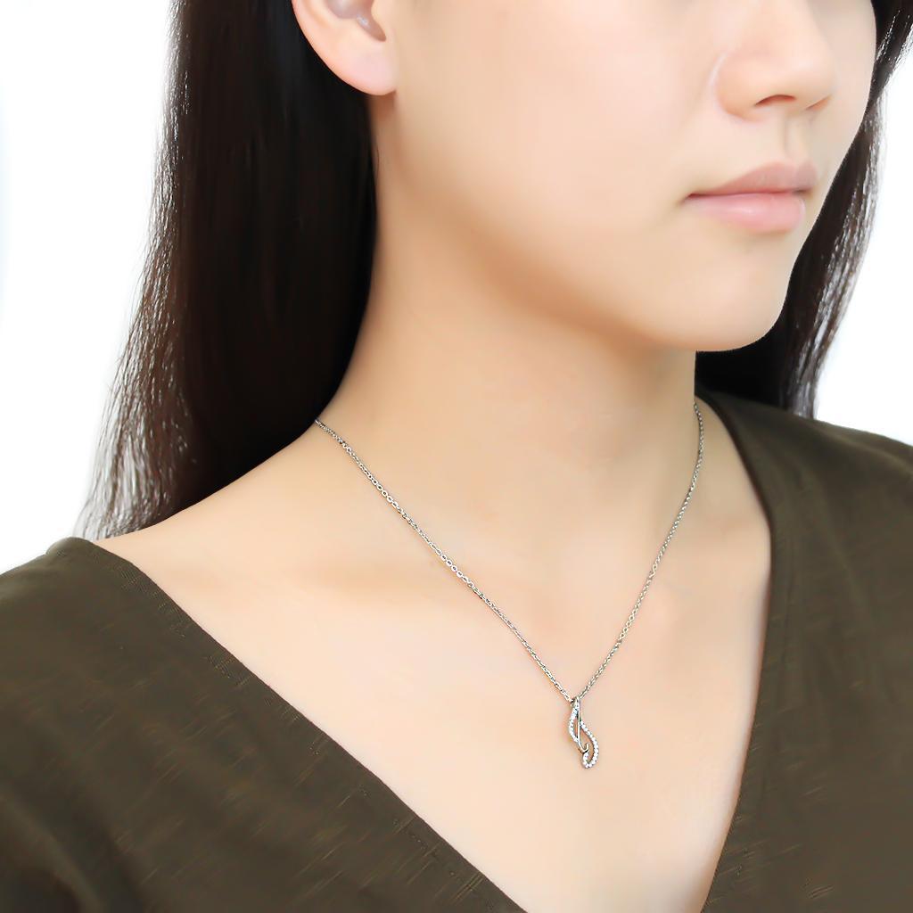 DA089 - High polished (no plating) Stainless Steel Chain Pendant with AAA Grade CZ in Clear-2