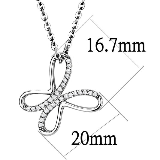 DA093 - High polished (no plating) Stainless Steel Chain Pendant with AAA Grade CZ in Clear-1