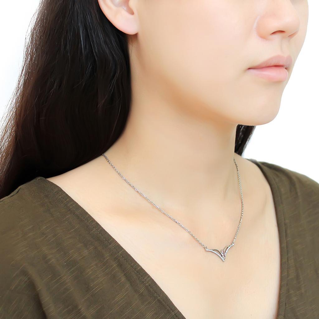 DA094 - High polished (no plating) Stainless Steel Chain Pendant with AAA Grade CZ in Light Rose-2