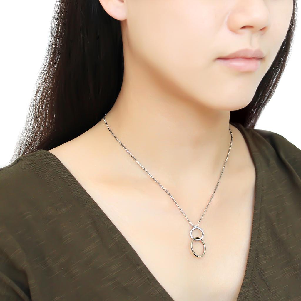 DA097 - High polished (no plating) Stainless Steel Chain Pendant with AAA Grade CZ in Clear-2