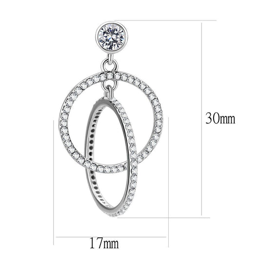 DA100 - High polished (no plating) Stainless Steel Earrings with AAA Grade CZ in Clear-1