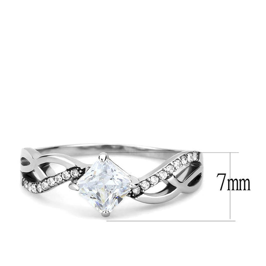 DA101 - High polished (no plating) Stainless Steel Ring with AAA Grade CZ in Clear-1