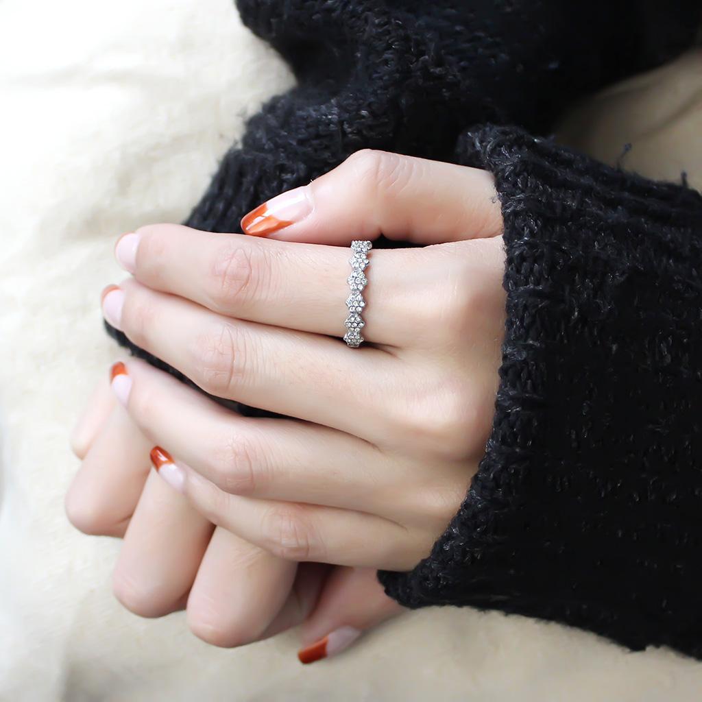 DA102 - High polished (no plating) Stainless Steel Ring with AAA Grade CZ in Clear-4