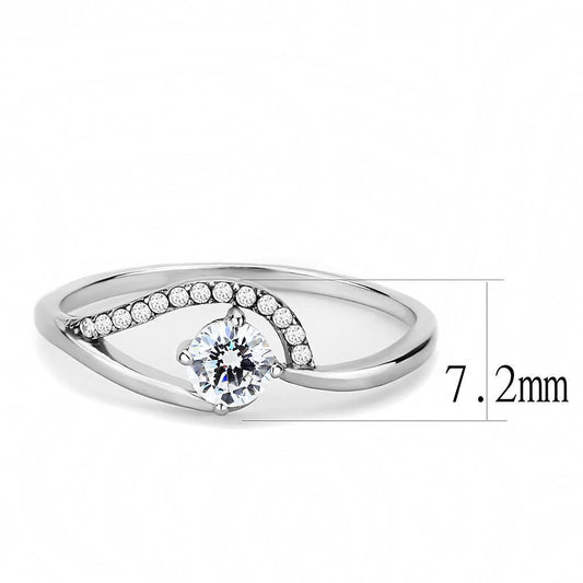 DA105 - High polished (no plating) Stainless Steel Ring with AAA Grade CZ in Clear-1