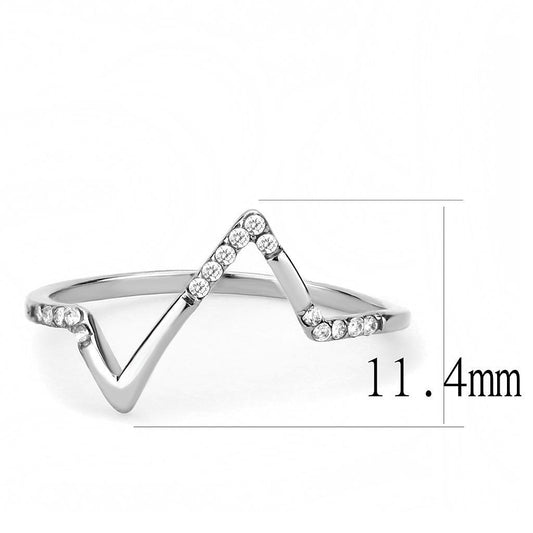 DA107 - High polished (no plating) Stainless Steel Ring with AAA Grade CZ in Clear-1