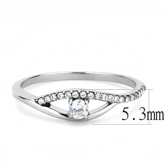 DA108 - High polished (no plating) Stainless Steel Ring with AAA Grade CZ in Clear-1