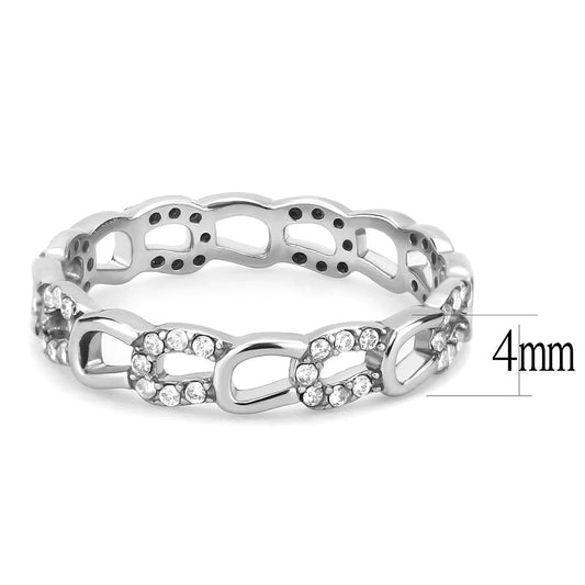DA111 - High polished (no plating) Stainless Steel Ring with AAA Grade CZ in Clear-1