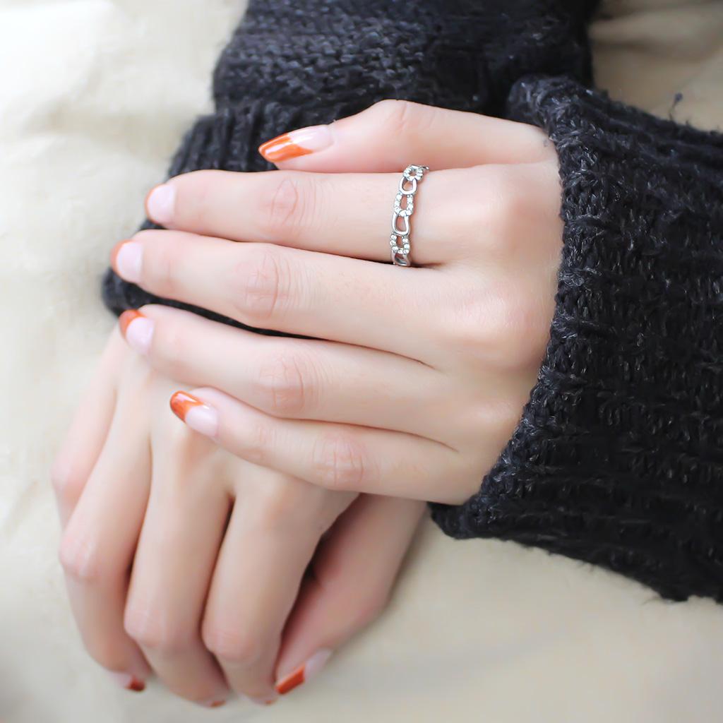 DA111 - High polished (no plating) Stainless Steel Ring with AAA Grade CZ in Clear-4