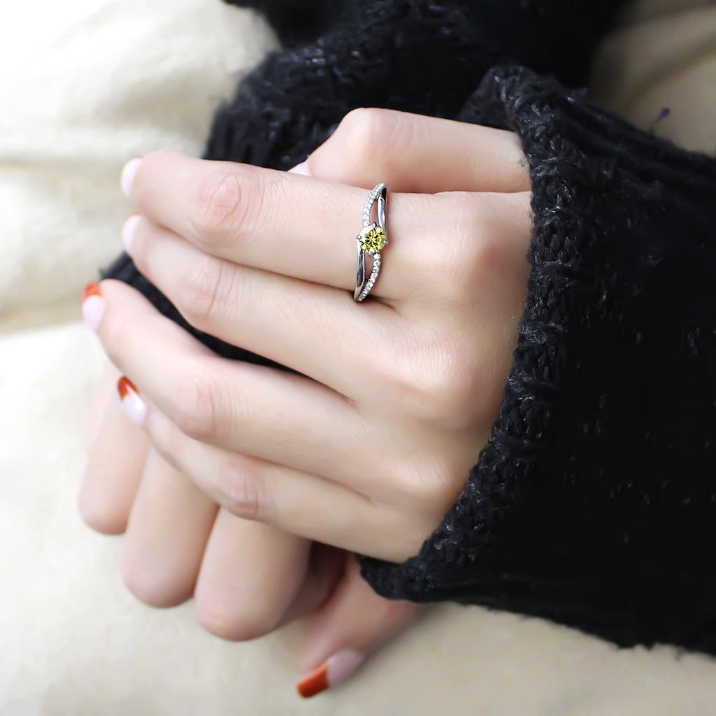 DA118 - High polished (no plating) Stainless Steel Ring with AAA Grade CZ in Topaz-4