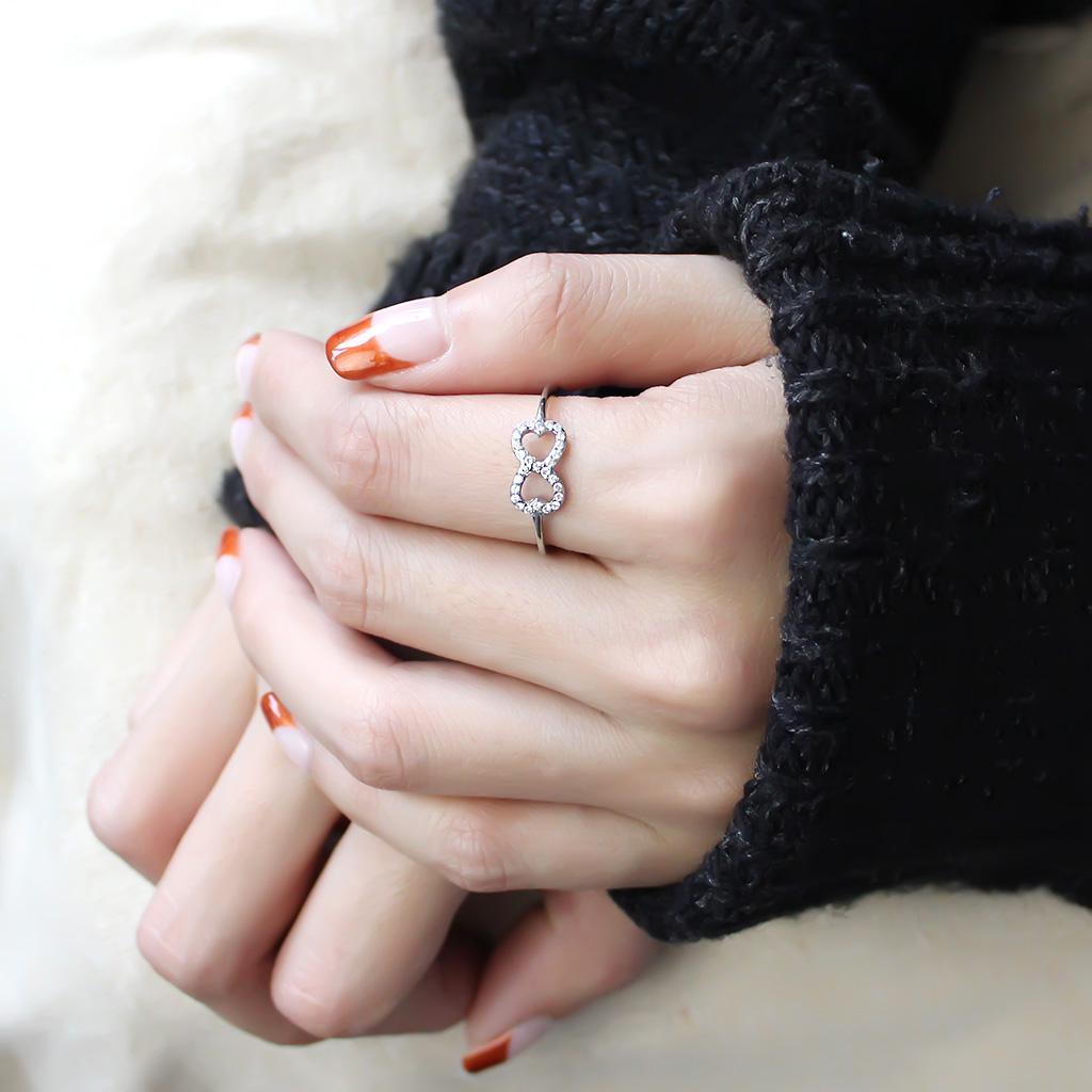 DA125 - High polished (no plating) Stainless Steel Ring with AAA Grade CZ in Clear-4