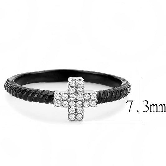 DA127 - Two-Tone IP Black (Ion Plating) Stainless Steel Ring with AAA Grade CZ in Clear-1