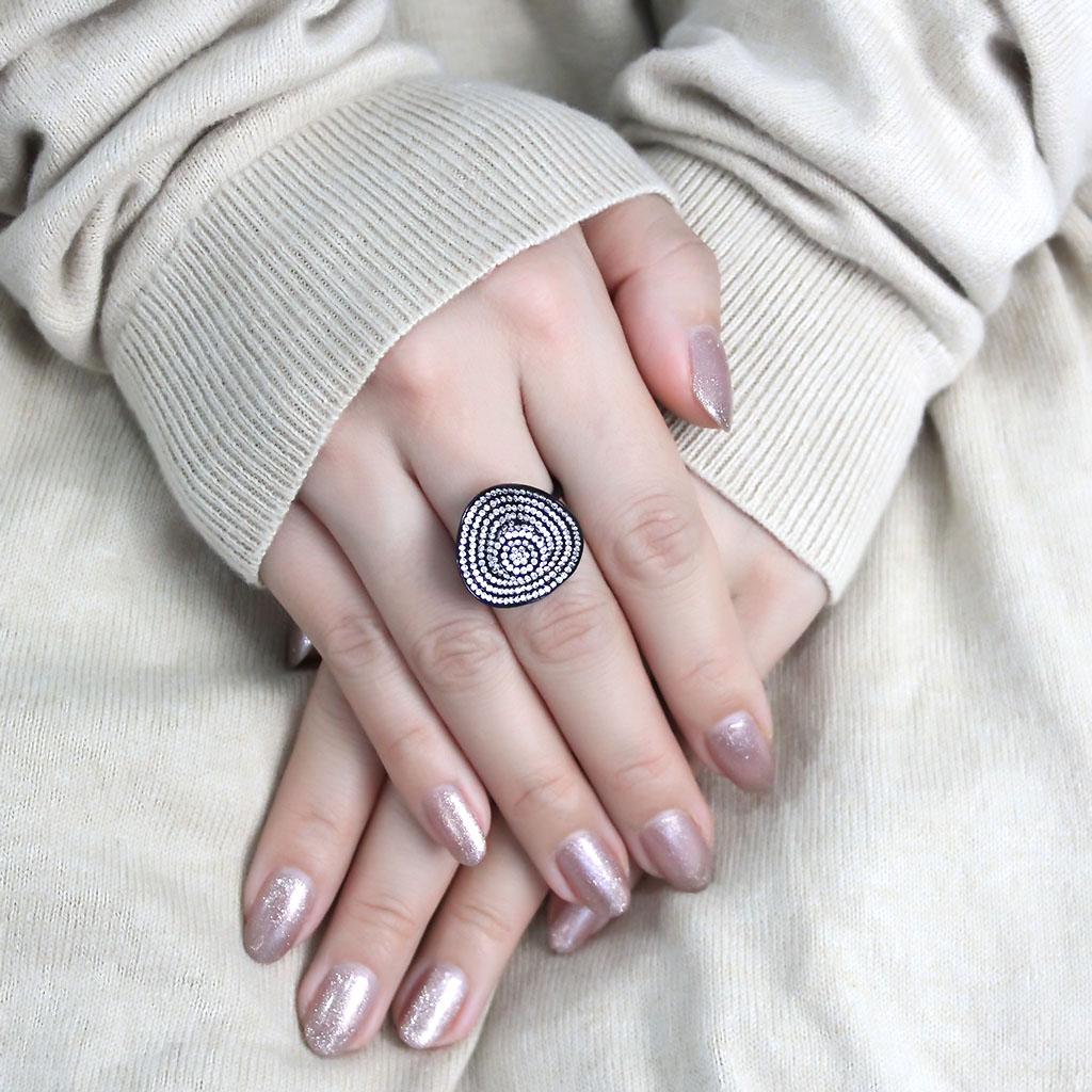 DA128 - IP Black(Ion Plating) Stainless Steel Ring with AAA Grade CZ in Clear-4