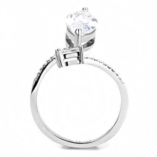 DA129 - High polished (no plating) Stainless Steel Ring with AAA Grade CZ in Clear-1