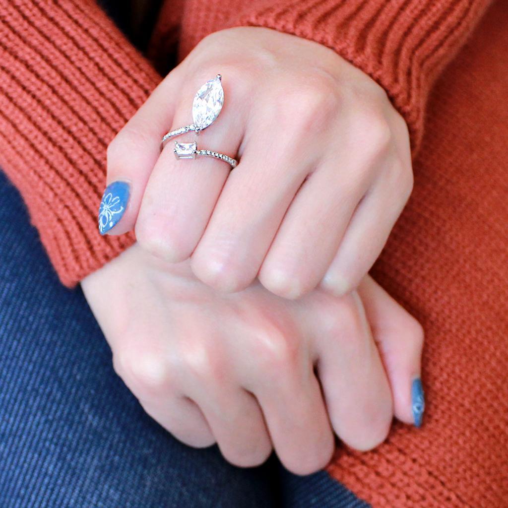 DA129 - High polished (no plating) Stainless Steel Ring with AAA Grade CZ in Clear-3