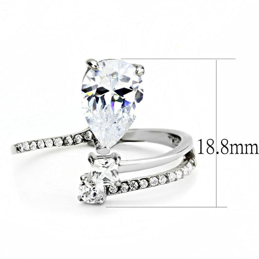 DA130 - High polished (no plating) Stainless Steel Ring with AAA Grade CZ in Clear-1