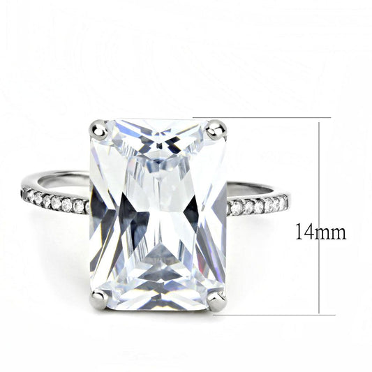 DA131 - High polished (no plating) Stainless Steel Ring with AAA Grade CZ in Clear-1