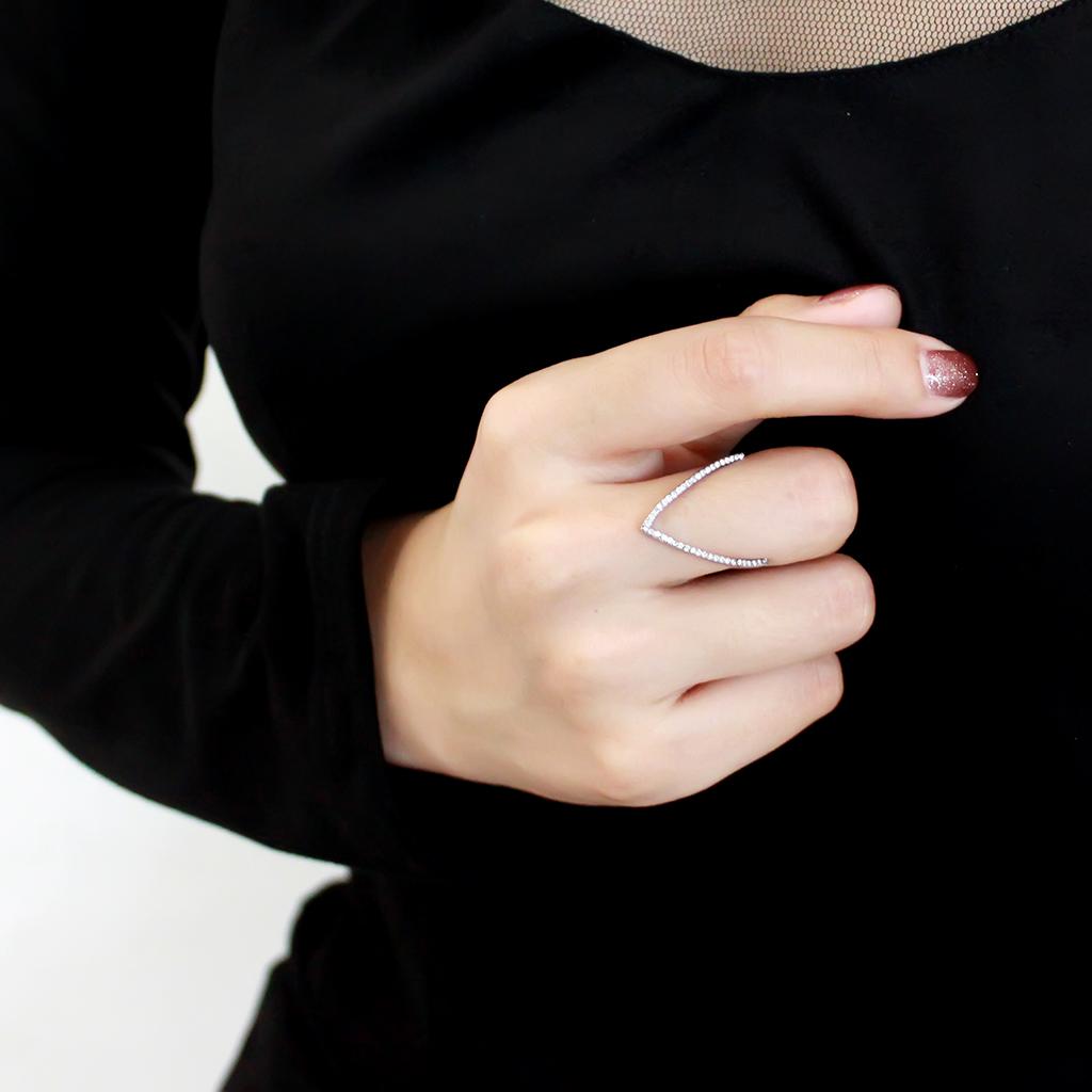 DA132 - High polished (no plating) Stainless Steel Ring with AAA Grade CZ in Clear-4