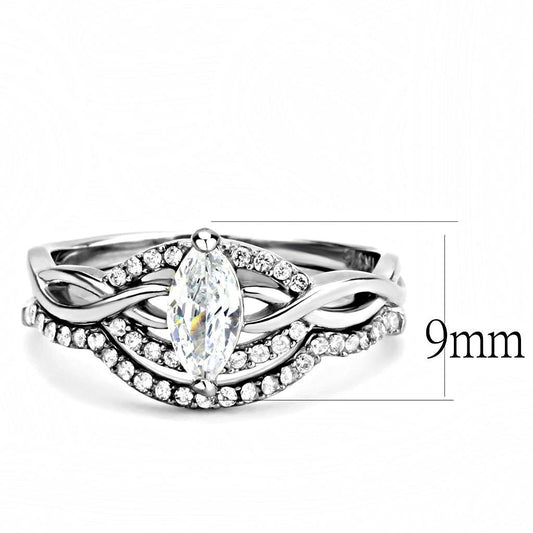 DA133 - High polished (no plating) Stainless Steel Ring with AAA Grade CZ in Clear-1