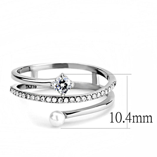 DA134 - High polished (no plating) Stainless Steel Ring with AAA Grade CZ in Clear-1