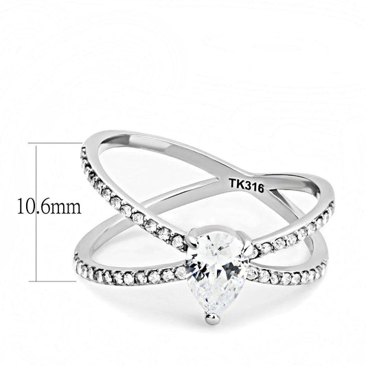DA135 - High polished (no plating) Stainless Steel Ring with AAA Grade CZ in Clear-1