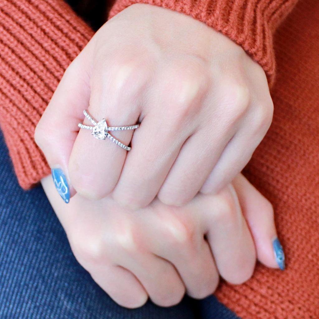 DA135 - High polished (no plating) Stainless Steel Ring with AAA Grade CZ in Clear-4