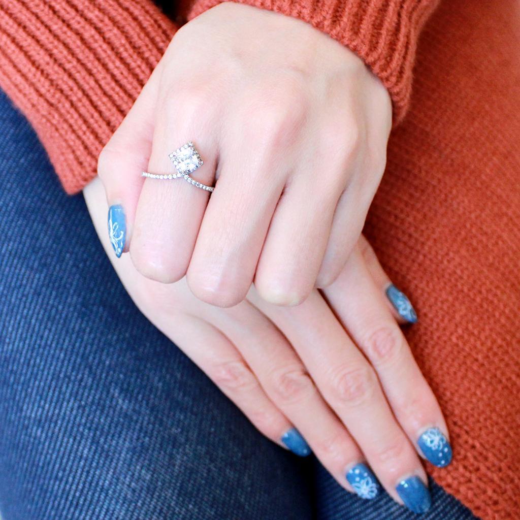 DA136 - High polished (no plating) Stainless Steel Ring with AAA Grade CZ in Clear-4