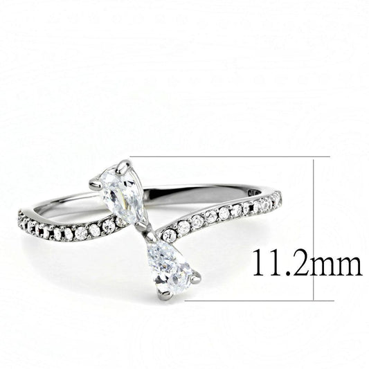 DA139 - High polished (no plating) Stainless Steel Ring with AAA Grade CZ in Clear-1