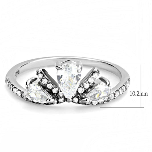DA140 - High polished (no plating) Stainless Steel Ring with AAA Grade CZ in Clear-1