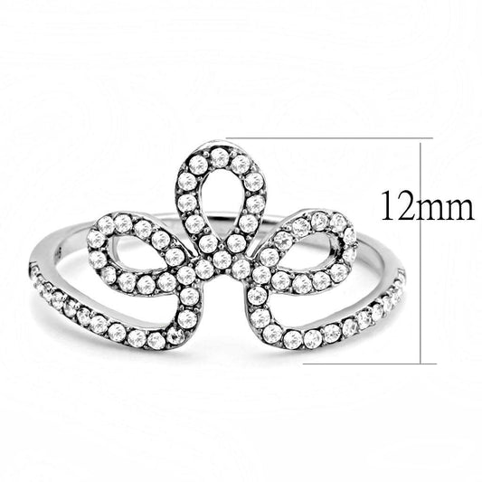 DA141 - High polished (no plating) Stainless Steel Ring with AAA Grade CZ in Clear-1