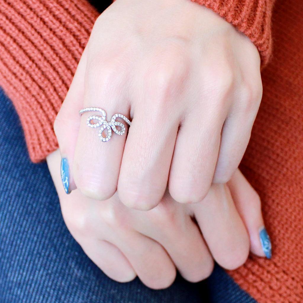 DA141 - High polished (no plating) Stainless Steel Ring with AAA Grade CZ in Clear-4