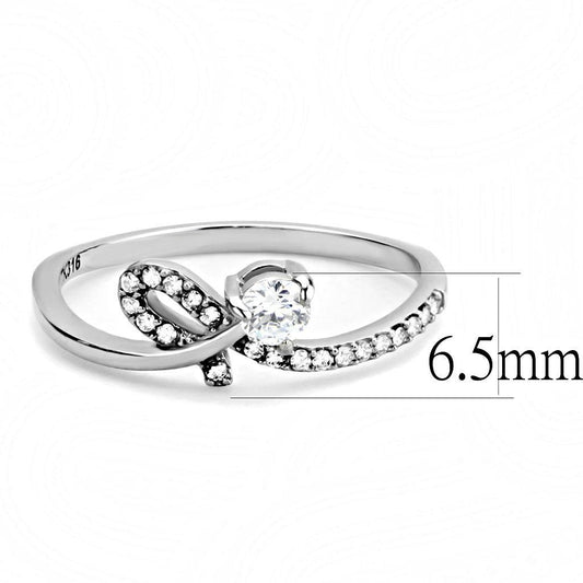 DA142 - High polished (no plating) Stainless Steel Ring with AAA Grade CZ in Clear-1